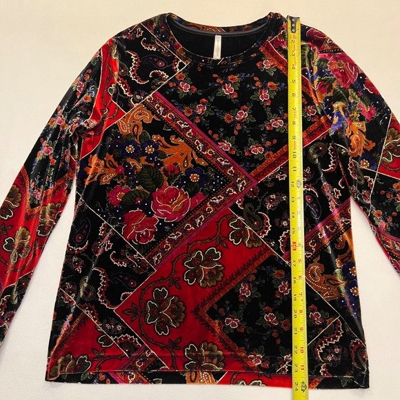 Black Velvet Floral Patchwork Artsy Boho Indie Eclectic Y2K Top Size M - Picture 3 of 8